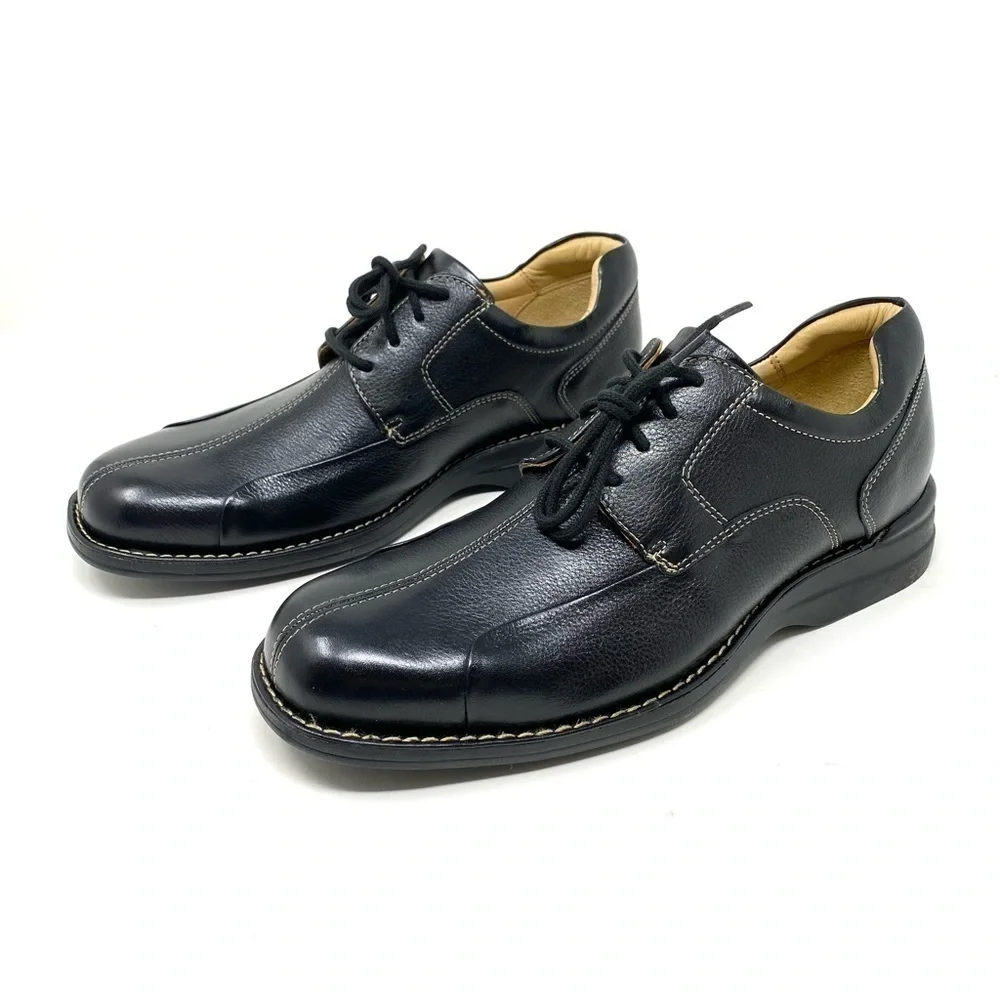Johnston & Murphy Shuler Bicycle toe Oxford Black Leather WIDE